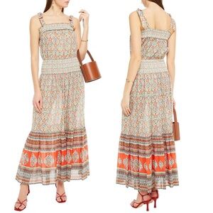 Tory Burch Legacy Paisley Smocked Maxi Boho Dress Large
